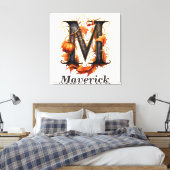 Pompoen Halloween Naam Letter M Floral Monogram Canvas Afdruk (Insitu (Slaapkamer))
