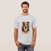 Pompoen Halloween Naam Letter M Floral Monogram T-shirt (Voorkant volledig)