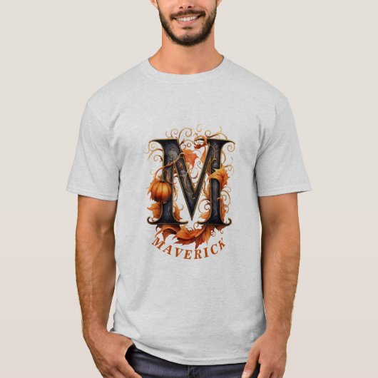 Pompoen Halloween Naam Letter M Floral Monogram T-shirt (Voorkant)