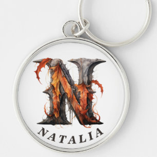 Pompoen Halloween Naam Letter N Floral Monogram Sleutelhanger