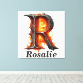 Pompoen Halloween Naam Letter R Floral Monogram Canvas Afdruk (Insitu (Houten vloer))