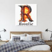 Pompoen Halloween Naam Letter R Floral Monogram Canvas Afdruk (Insitu (Slaapkamer))