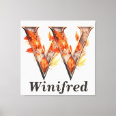 Pompoen Halloween Naam Letter W Floral Monogram Canvas Afdruk (Voorkant)