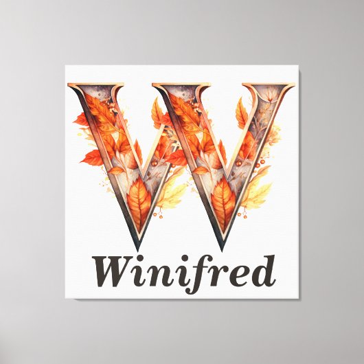 Pompoen Halloween Naam Letter W Floral Monogram Canvas Afdruk (Voorkant)