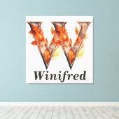 Pompoen Halloween Naam Letter W Floral Monogram Canvas Afdruk (Insitu (Houten vloer))