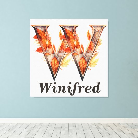 Pompoen Halloween Naam Letter W Floral Monogram Canvas Afdruk (Insitu (Houten vloer))