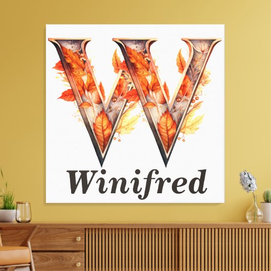 Pompoen Halloween Naam Letter W Floral Monogram Canvas Afdruk (Insitu (Woonkamer))