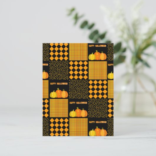 Pompoen Halloween Patchwork Patroon Briefkaart (Staand voorkant)