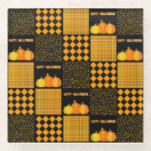 Pompoen Halloween Patchwork Patroon Glazen Onderzetter (Voorkant)