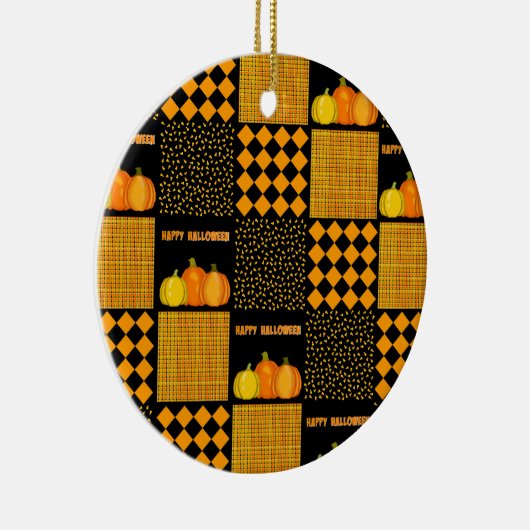 Pompoen Halloween Patchwork Patroon Keramisch Ornament (Rechts)