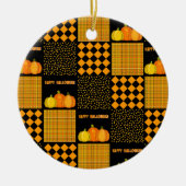 Pompoen Halloween Patchwork Patroon Keramisch Ornament (Voorkant)