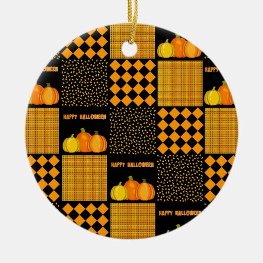 Pompoen Halloween Patchwork Patroon Keramisch Ornament (Voorkant)