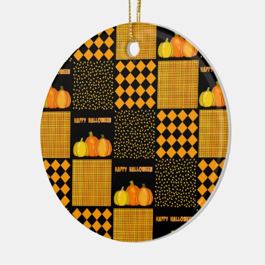 Pompoen Halloween Patchwork Patroon Keramisch Ornament (Links)