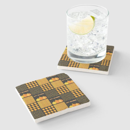 Pompoen Halloween Patchwork Patroon Stenen Onderzetter (Zijkant)