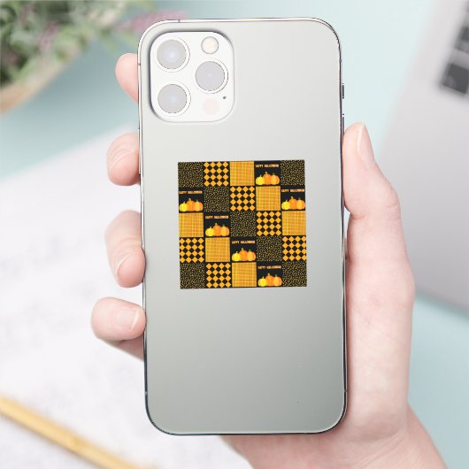 Pompoen Halloween Patchwork Patroon Sticker (Telefoon)
