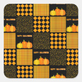 Pompoen Halloween Patchwork Patroon Vierkante Sticker (Voorkant)