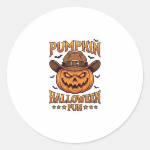 Pompoen Halloween Pret Jack Lantaarn Cowboy Hoed V Ronde Sticker