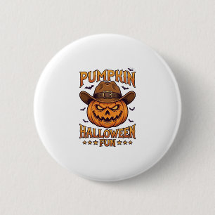 Pompoen Halloween Pret Jack Lantern Cowboy Hoed Vl Ronde Button 5,7 Cm