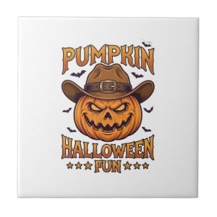 Pompoen Halloween Pret Jack Lantern Cowboy Hoed Vl Tegeltje
