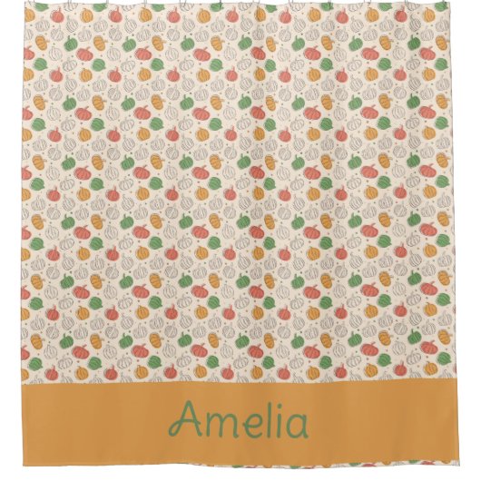 Pompoen Halloween sinaasappel geel groen Douchegordijn (Voorkant)