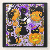 Pompoen Halloween Snoep Black Cats Glazen Onderzetter (Voorkant)