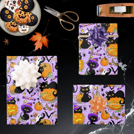 Pompoen Halloween Snoep Black Cats Inpakpapier Vel