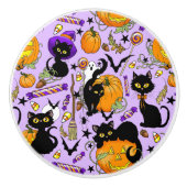 Pompoen Halloween Snoep Black Cats Keramische Knop (Voorkant)