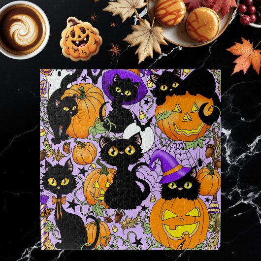 Pompoen Halloween Snoep Black Cats Legpuzzel