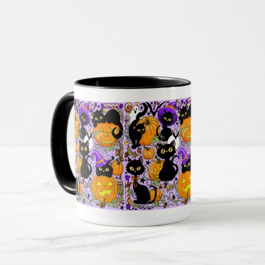 Pompoen Halloween Snoep Black Cats Mok (Voorkant links)