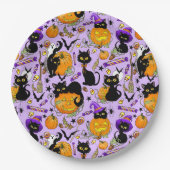 Pompoen Halloween Snoep Black Cats Papieren Bordje (Voorkant)