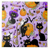 Pompoen Halloween Snoep Black Cats Tegeltje (Voorkant)