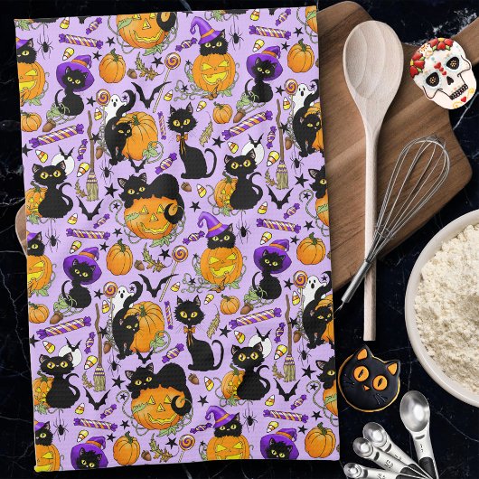 Pompoen Halloween Snoep Black Cats Theedoek
