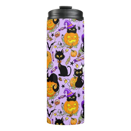 Pompoen Halloween Snoep Black Cats Thermosbeker (Voorkant)
