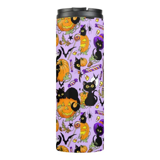 Pompoen Halloween Snoep Black Cats Thermosbeker (Achterkant)