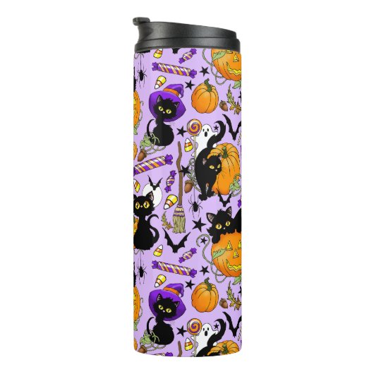 Pompoen Halloween Snoep Black Cats Thermosbeker (Geroteerd rechts)