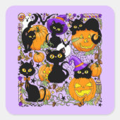 Pompoen Halloween Snoep Black Cats Vierkante Sticker (Voorkant)