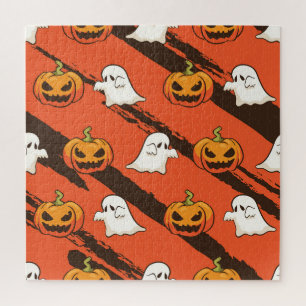 Pompoen Halloween thema, naadloos patroon. Legpuzzel