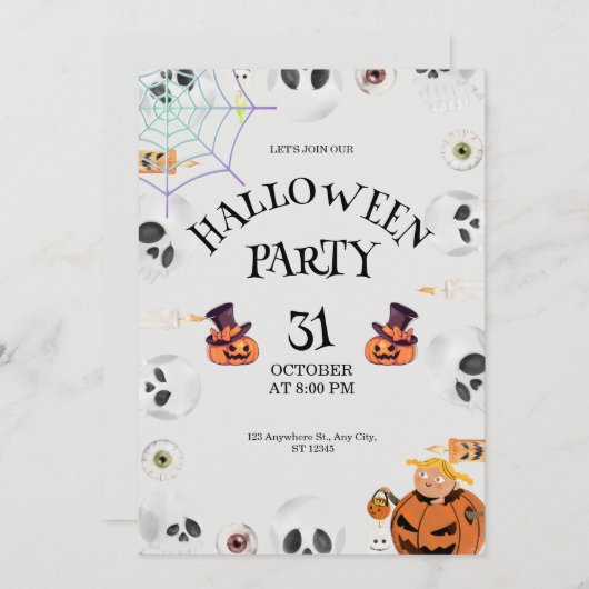 Pompoen Halloween uitnodiging, Halloween nacht Kaart (Voorkant / Achterkant)