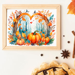 Pompoen Hart Herfst Bos Muurposter Poster