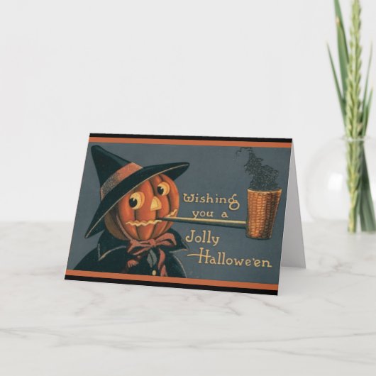  pompoen heks en pijp aangepaste halloween feestdagen kaart (Voorkant)