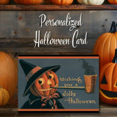  pompoen heks en pijp aangepaste halloween feestdagen kaart