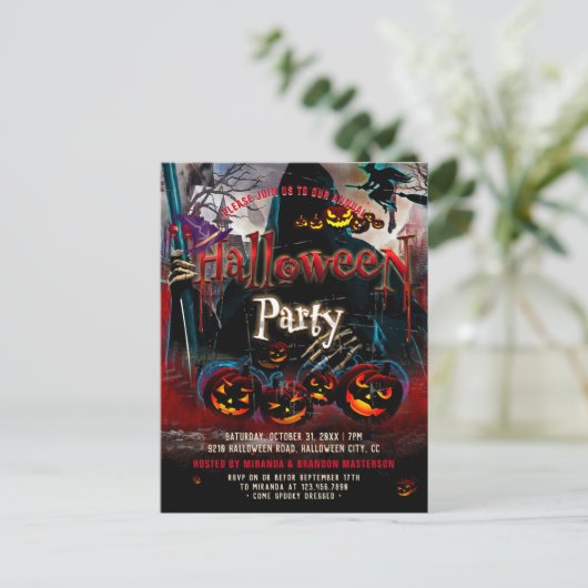  pompoen heks Halloween feestuitnodiging Briefkaart (Staand voorkant)