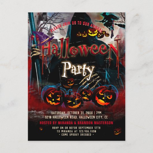 pompoen heks Halloween feestuitnodiging Briefkaart (Voorkant)