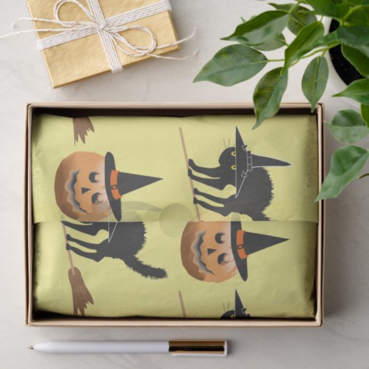 pompoen heks, zwarte kat heks halloween tissuepapier (Geschenk)