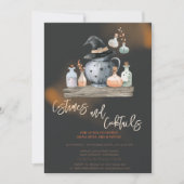 Pompoen Heksenkostuums & Cocktail Zwarte Halloween Kaart (Voorkant)