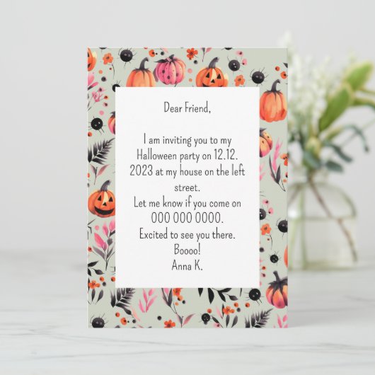 Pompoen Helloween uitnodiging (Staand voorkant)