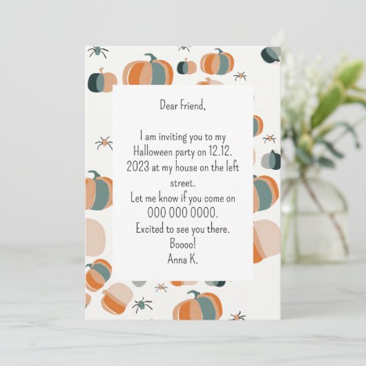 Pompoen Helloween uitnodiging (Staand voorkant)