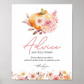 Pompoen Herfst Baby shower Advies & Wishes Sign Poster (Voorkant)