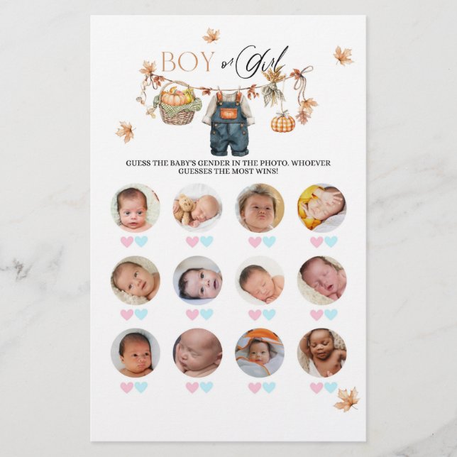 Pompoen Herfst Baby shower Boy of Girl Game (Voorkant)