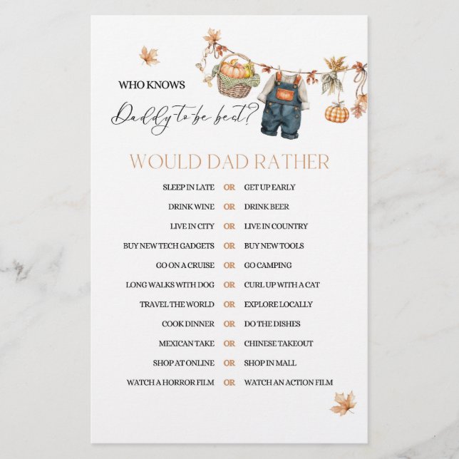 Pompoen Herfst Baby shower Daddy Game (Voorkant)